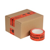 Vorsicht Glas Packband - Acrylatkleber - 66 m Länge - 50 mm Breite - 50 my Stärke
