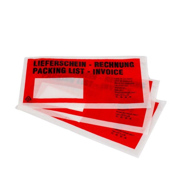 Lieferscheintaschen DIN Lang 1000er Pack mehrsprachig selbstklebend