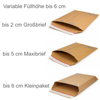 Karton-Versandtasche 250x175 mm variable bis 60 mm Höhe Maxibrief- & Großbrief-Umschlag Wellpappe