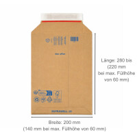 Karton-Versandtasche 280x200 mm variable Höhe bis 6 cm Maxibrief- & Großbrief-Umschlag Wellpappe