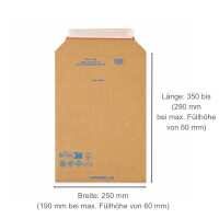 Karton-Versandtasche 353x250 mm variable Höhe bis 60 mm Maxibrief- & Großbrief-Umschlag Wellpappe