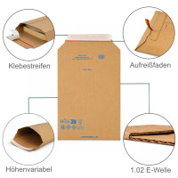 Karton-Versandtasche 353x250 mm variable Höhe bis 60 mm Maxibrief- & Großbrief-Umschlag Wellpappe