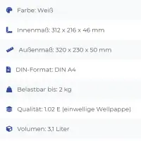 Maxibrief-Karton 320x230x50 mm weiß DIN A4